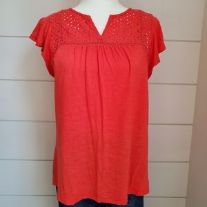 Merona Short Sleeve Tee with Lace Accent - Coral